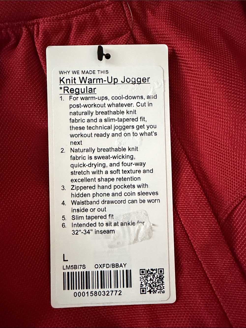 Lululemon Knit Warm-Up Jogger Regular NWT Oxford Red/Burgundy Bay Men’s Large - Picture 6 of 9